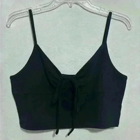 Black Tie-Front Crop Top - Picture 1 of 5